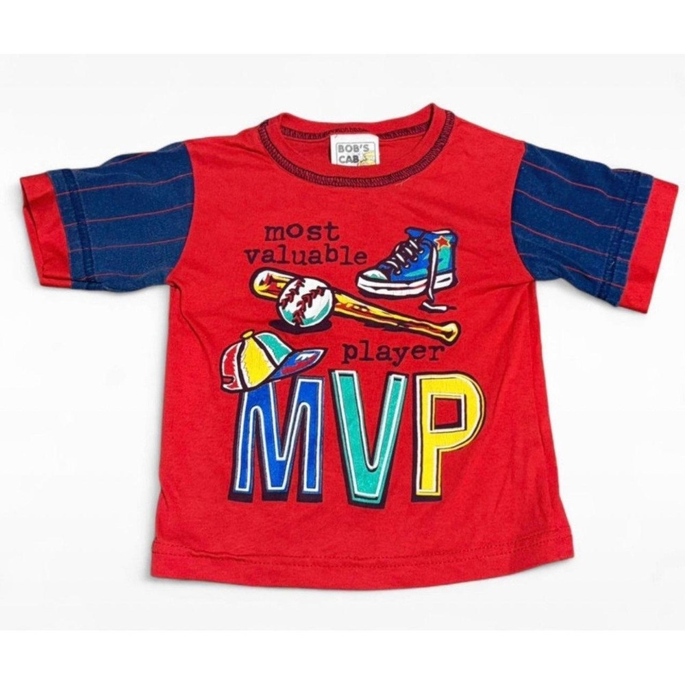 Vintage Sears Color Block Boys 4T MVP Sports Baseball Graphic T Shirt 90s Style